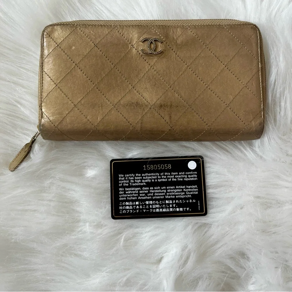 CHANEL Matelasse Gold Quilted Long Zip Around Wallet 31 Series
